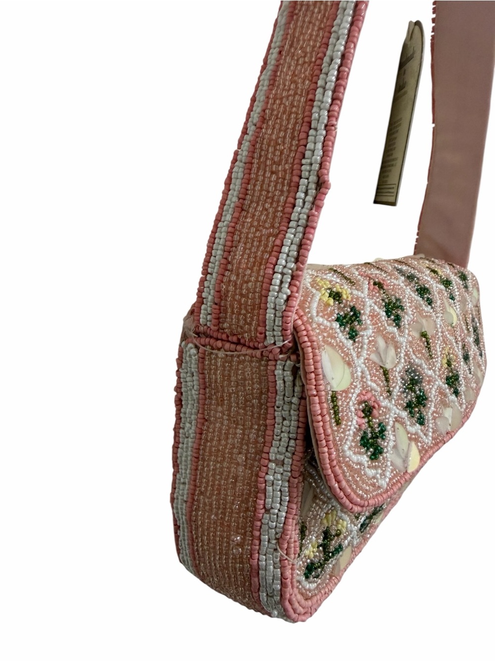 Made in India Pink & Green Garden Trellis Beaded Sequin Floral Bag New Release - Picture 8 of 10